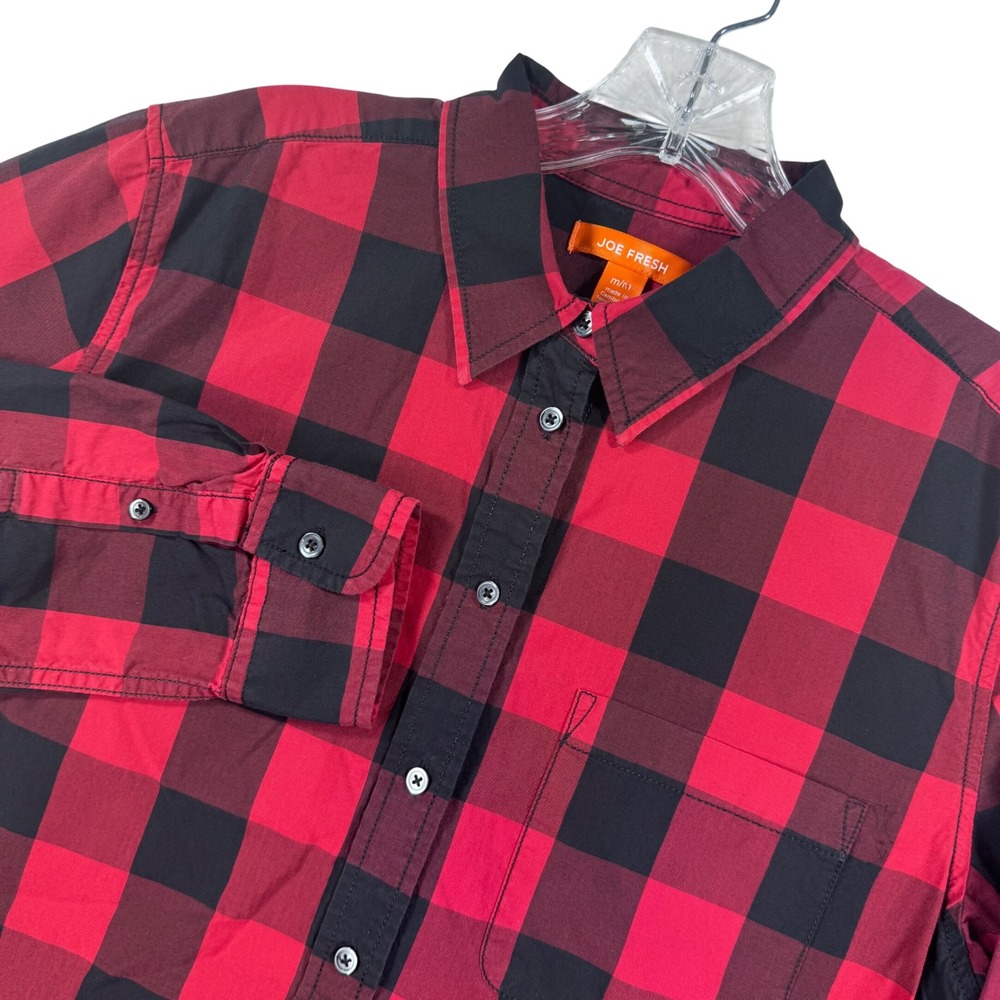 Joe Fresh Buffalo Plaid Shirt Womens M Red Black Check Long Sleeve Button Up